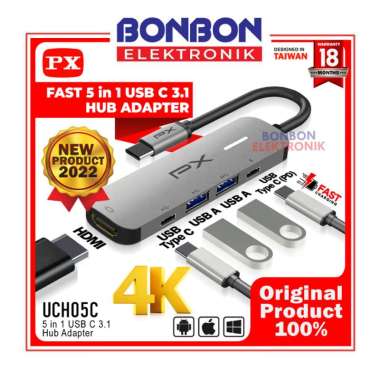 Hub Converter USB Type C 3.1 to USB Type C 4K HDMI 5 in 1 PX UCH05C