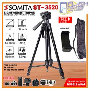 Tripod Somita ST-3520 for Kamera DSLR Mirrorless Smartphone Free Holder HP & Bag