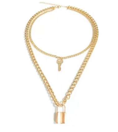 ONE-K57 K58 Korean Fashion Kalung Gembok Kunci Retro Kalung Rantai Wanita Lapis Emas Liontin Simple