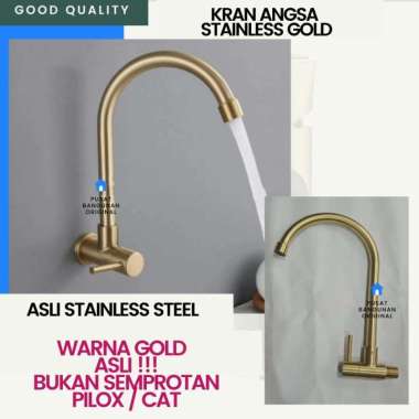 KRAN CUCI PIRING DAPUR DINDING TEMBOK STAINLESS EMAS GOLD DINGIN 304 DINDING