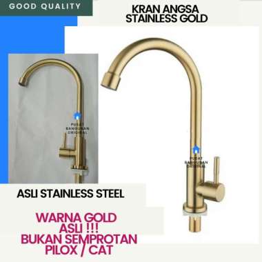 KRAN CUCI PIRING DAPUR DINDING TEMBOK STAINLESS EMAS GOLD DINGIN 304 MEJA