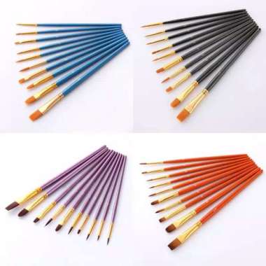 Kuas Lukis Cat Air Akrilik Set Oil Paint Brush 10 Pcs Multicolor