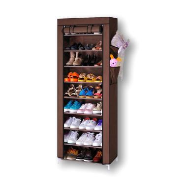 Rak Sepatu Kain 9 Susun Shoe Rack Lemari Sepatu Portable coklat -