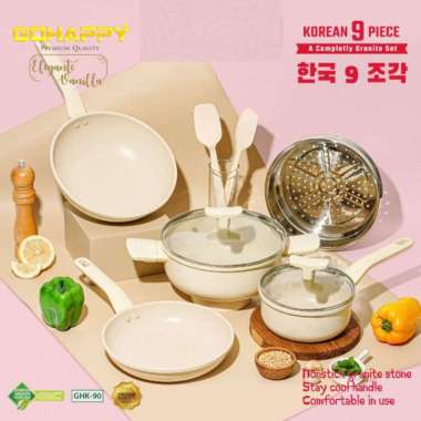 PANCI SET GOHAPPY 9 PCS KOREAN PAN GRANIT KOREA PASTEL ORIGINAL100% GH KOREA VANILLA
