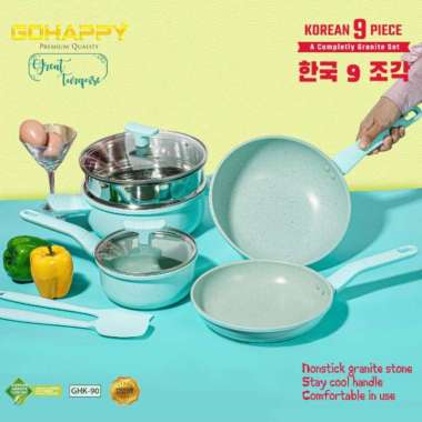 PANCI SET GOHAPPY 9 PCS KOREAN PAN GRANIT KOREA PASTEL ORIGINAL100% GH KOREA TOSCA