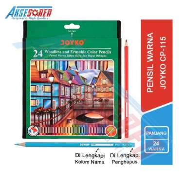 Pensil Warna Panjang Dapat Dihapus Joyko CP-115 [24 Warna] Color Pencil Erasable / Pengsil Pinsil Pe