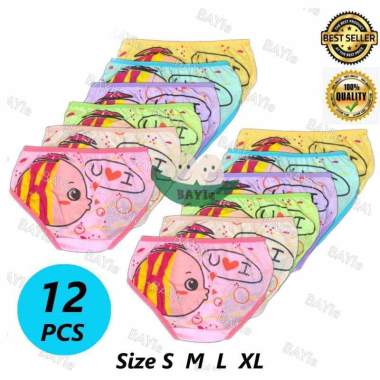 Bayie - 12 Pcs Celana Dalam/Cd Anak Perempuan Cewek Essen/Ceria /Calana Dalam Bayi Perempuan Ikan 81