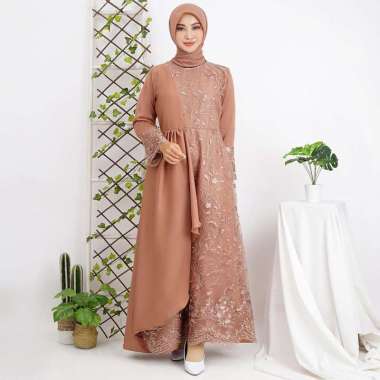 Shiyan Gamis Wanita Muslim Model Baju Lebaran Syari Terbaru XL LD 105 Brokat TilLe Bordir Maxi Dress