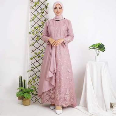 Shiyan Gamis Wanita Muslim Model Baju Lebaran Syari Terbaru XL LD 105 Brokat TilLe Bordir Maxi Dress