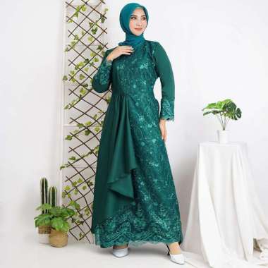 Shiyan Gamis Wanita Muslim Model Baju Lebaran Syari Terbaru XL LD 105 Brokat TilLe Bordir Maxi Dress