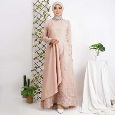 Shiyan Gamis Wanita Muslim Model Baju Lebaran Syari Terbaru XL LD 105 Brokat TilLe Bordir Maxi Dress