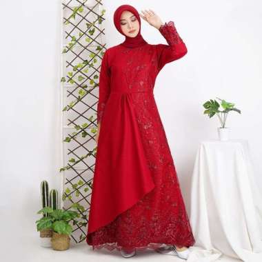 Shiyan Gamis Wanita Muslim Model Baju Lebaran Syari Terbaru XL LD 105 Brokat TilLe Bordir Maxi Dress