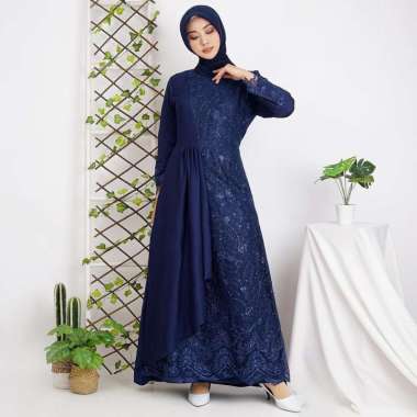 Shiyan Gamis Wanita Muslim Model Baju Lebaran Syari Terbaru XL LD 105 Brokat TilLe Bordir Maxi Dress