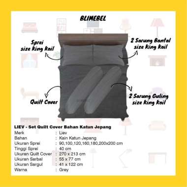 Set Quilt Cover + Sprei + 2 Sarbal + 2 Sargul Bahan Katun Jepang Grey 90 x 200