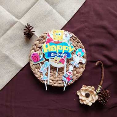 satu set cake topper hiasan kue ulang tahun karakter spongebob sponge bob model baru