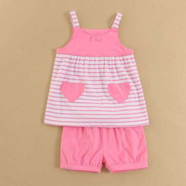 GIRL VEST SHORT SUIT STRIPE PINK 6 tahun