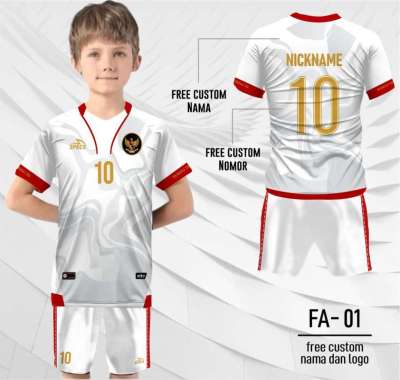 Setelan jersey celana timnas futsal indonesia anak terbaru baju bola 2 Putih