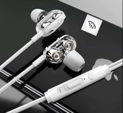 Earphone Gaming Stereo 4D Super Bass with Mic + Kabel Jack 3.5mm Murah Bagus Produk Import Putih