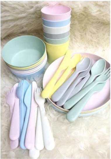 Peralatan makan anak plastik SATU SET (Piring, Mangkok, Gelas dan Alat makan) WMO IKCOMBO KALS
