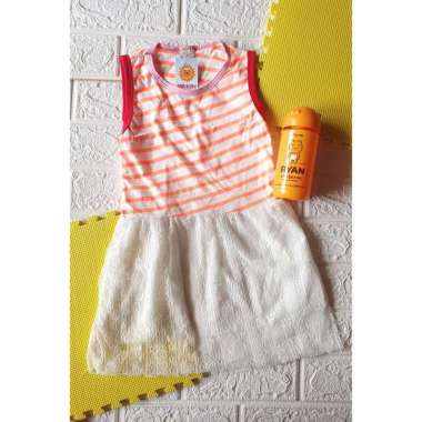 Dress Gaun Anak Cewek Perempuan Singlet Kutung Pesta Salur Tile Import Salur Renda Putih 3-4 tahun
