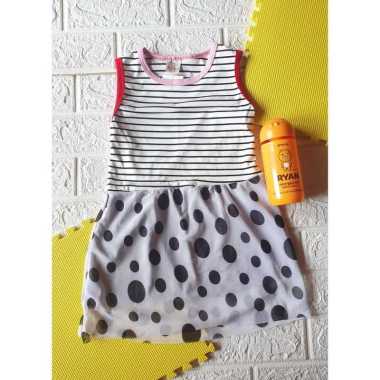 Dress Gaun Anak Cewek Perempuan Singlet Kutung Pesta Salur Tile Import Salur Polkadot Hitam 3-4 tahu