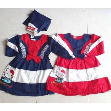 Gamis Dress Anak Bayi Two Tone Hello Kitty Merah 6-18 bulan