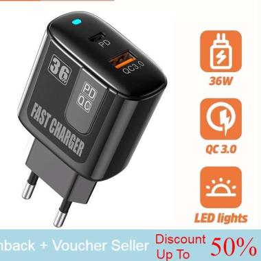 BASIKE Charger 36W QC4.0 3A - Quick Charge QC 3.0 PD - Charger Fast Charging Mobile Phone Adapter Or