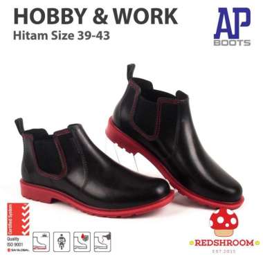 Sepatu Boot Pendek AP Boots Hobby & Work Hitam Merah Casual Bikers 42