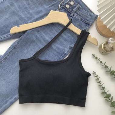 OEM ONE-P158 P159 Tank Top Wanita Crop Top One Shoulder Top Model Lengan Satu Sexy CropTop Ala Korea