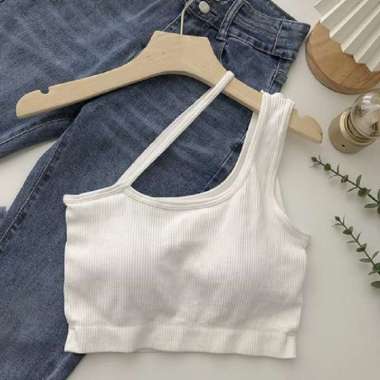 OEM ONE-P158 P159 Tank Top Wanita Crop Top One Shoulder Top Model Lengan Satu Sexy CropTop Ala Korea
