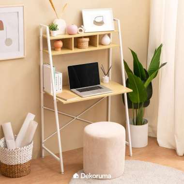 Dekoruma TOSHI Meja Belajar dengan Rak | Meja Kerja Kayu Minimalis
