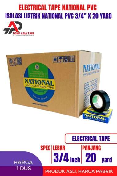 ELECTRICAL TAPE NATIONAL PVC 3/4" X 20YARD NATIONAL ISOLASI LISTRIK PVC 1 DUS TERMURAH HITAM