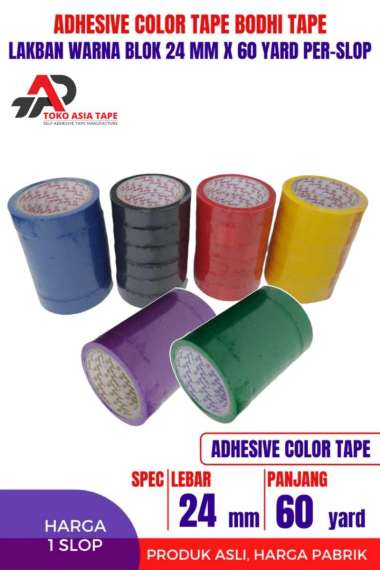 LAKBAN BLOK WARNA / OPP LAKBAN WARNA 24MM X 60YARD BODHI TAPE 1 SLOP HITAM