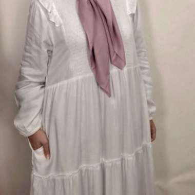 Ns Looks Lula Long Dress Maxy Katun Rayon Twil Gamis Muslim Wanita L-XL putih