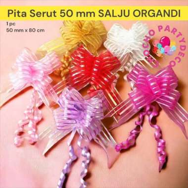 Pita Serut SALJU ORGANDI 50 mm / Pita Tarik BESAR / Hiasan Parcel Idul Fitri Lebaran Biru muda