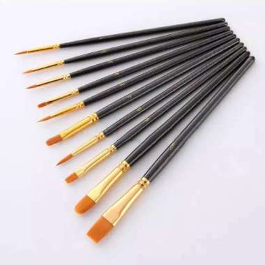 Kuas Lukis Cat Air Akrilik Set Oil Paint Brush 10 pcs Hitam