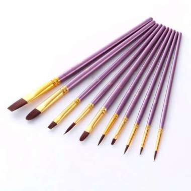 Kuas Lukis Cat Air Akrilik Set Oil Paint Brush 10 pcs Ungu
