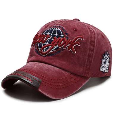 Baseball cap : NEW YORK GLOBE - Topi Baseball Topi Pria Topi Wanita Topi Olahraga One Size RED