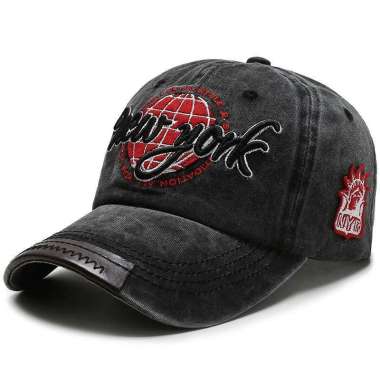 Baseball cap : NEW YORK GLOBE - Topi Baseball Topi Pria Topi Wanita Topi Olahraga One Size BLACK