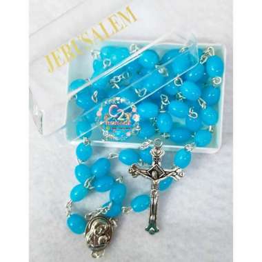 Rosario Jerusalem Batu Oval Kawat Padi 8mm - Rosario Rohani Biru