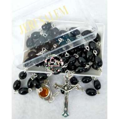 Rosario Jerusalem Batu Oval Kawat Padi 8mm - Rosario Rohani Hitam