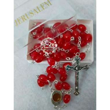 Rosario Jerusalem Batu Oval Kawat Padi 8mm - Rosario Rohani Merah