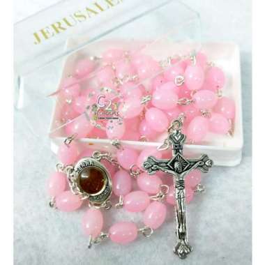 Rosario Jerusalem Batu Oval Kawat Padi 8mm - Rosario Rohani Pink