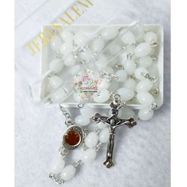 Rosario Jerusalem Batu Oval Kawat Padi 8mm - Rosario Rohani Putih