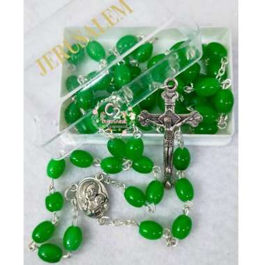 Rosario Jerusalem Batu Oval Kawat Padi 8mm - Rosario Rohani Hijau