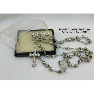Rosario Titanium Silver 6mm Salib Lux + Box (0794) - Rosario Rohani