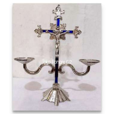 Kandelar Ukir 22cm (1097) - Salib Kandelar - Salib Lilin - Salib Meja