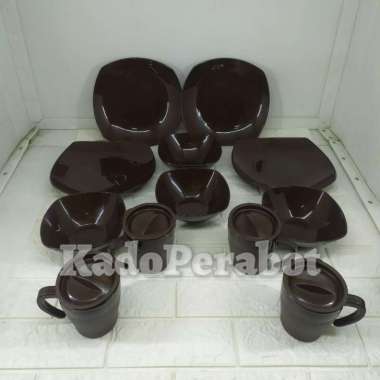 piring set lengkap murah - piring tableware set hoya plast SEGI 12 pcs Cokelat