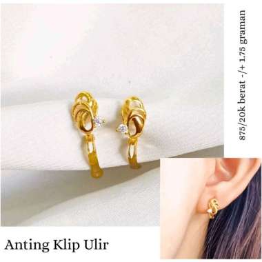 anting klip model ukir vintage elegant emas asli