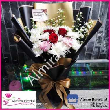 Bouquet bunga mawar mixed aster | buket bunga asli segar Gold-Hitam